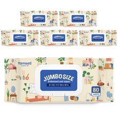 탐사 점보 사이즈 도톰한 엠보싱 물티슈 캡형, 65g, 80개입, 6개