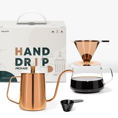 칼딘 골든 핸드드립 세트, 1세트, 드리퍼 로즈골드 + 드립포트 + 서버 600ml + 계량스푼 1세트, 드리퍼 로즈골드 + 드립포트 + 서버 600ml + 계량스푼