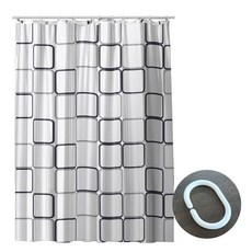 ANTS PEVA方格圖案浴簾, 白色, 1組