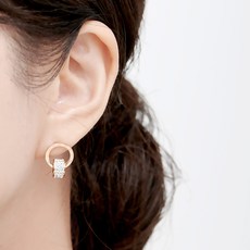 noid-b 女性用醫療鋼羅馬數字雙環鑲鑽耳釘