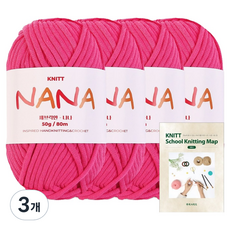 니뜨 나나 뜨개실 50g x 4p + 니팅맵 mini 세트, 3개, 25 핫핑크