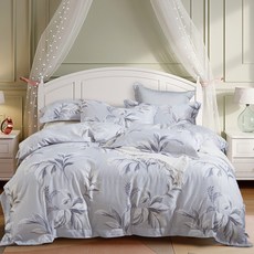 寢城之戀 台灣製 吸濕排汗萊賽爾天絲薄被套床包組(葉葉幽香灰/特大7尺), 1入, 薄床包x1+薄枕套x1+薄被套x1