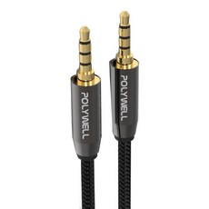 POLYWELL 寶利威爾 3.5mm AUX音源線 四極 公對公 BRAID版 1m, PW15-W52-B002, 黑色, 1條