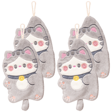 小麥購物 招財貓擦手巾 D143 灰白貓 36g, 1入, 4個