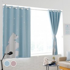 L&Room 北極熊印花遮光窗簾 2入, 藍色