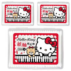 三麗鷗 Sanrio Hello Kitty 紙軸棉花棒 200支, 100%純棉雙頭, 3盒