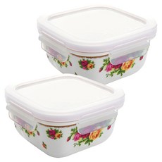 ROYAL ALBERT 皇室玫瑰圖案正方形陶瓷密封保鮮盒 S, 2個, 單品