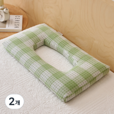 소울리치 프리미엄 코튼 메밀 피어싱베개, 그라데이션 체크 그린, 2개