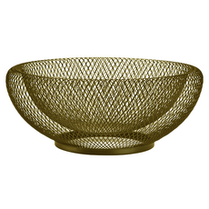 好物良品 客廳裝飾藝術金屬網籃 雙層網狀 尾毯鏤空收納置物 零食水果樹籃 直徑25x高10.5cm, 古銅金, 1個