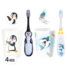 Vibright 兒童角色 LED 定時牙刷杯架白企鵝+白鯊套組, 4組