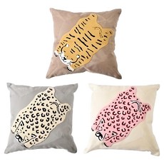 台灣 Life plus 動物藝術立體刺繡抱枕/繡花靠墊/靠枕 快樂幸福組合, 虎你快樂 + 豹你幸福 + 豹你富貴 黃色+ 白色 + 粉色