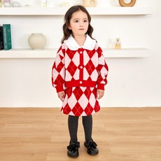 MARI N MORI 女童菱格紋刷毛上下套裝