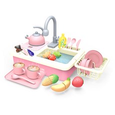 KIDZONE Betty Veca 會出水的流理臺廚房玩具 粉紅色, 1套, 混合色