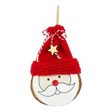毛線木質聖誕老公公吊飾, 13 x 8 x 3cm, 紅色, 1個