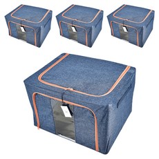 일라오 대용량 패브릭 와이어 폴딩 리빙박스 특대형, 네이비, 4개