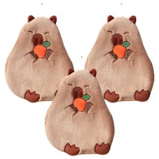 愛北鼻 懸掛式珊瑚絨擦手巾 吃橘卡皮巴拉 加厚 精緻刺繡, 1條, 3條