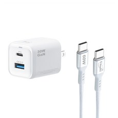 E-books 30W 氮化鎵PD + QC充電器 + 60W C to C 鋁製快充傳輸線組 支援智能快充 台灣BSMI安全認證, 白色, 1組