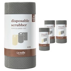 르메이드 안심 엠보싱 일회용 수세미 롤형, 그레이, 4개, 60개