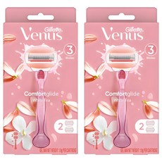 Venus 정품 컴포트 글라이드 화이트티 여성용 면도기 + 면도날 2입, 2개입, 2개