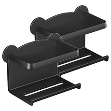 菓拉小舖 免打孔壁掛浴室衛生紙架 抽紙架款 附無痕免釘貼 21 x 13 x 11cm, 黑色, 2個