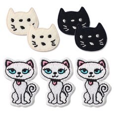 時尚迷你刺繡布貼 吐舌貓 白色 2入 + 黑色 2入 + 土耳其安哥拉貓 3入, 混合色, 1套