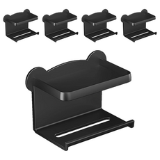 菓拉小舖 免打孔壁掛浴室衛生紙架 抽紙架款 附無痕免釘貼 21 x 13 x 11cm, 黑色, 5個