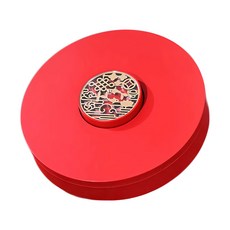 摩達客 農曆春節 宮廷圓形精緻糖果盒水果盤聚寶盆, 大紅宮廷, PS優質塑料選材, 帶蓋密封, 食品級材質, 邊緣光滑, 清洗方便, 分隔收納, 厚實堅固, 開運大紅, 28.5cm x 5.5cm