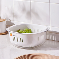 大桔大利 創意雙層蔬果瀝水籃 小款, 25.5x22.5x10.5公分(cm), 灰白色, 1個