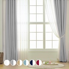 The Zari 打孔式長版遮光窗簾 2入+雪紡窗簾 2入+窗簾綁帶 2入, 遮光窗簾(自然灰)/雪紡紗簾(白色)