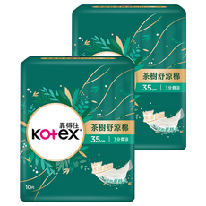 Kotex 靠得住 茶樹舒涼棉 衛生棉 夜用加長, 35cm, 10片, 2包