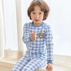 Maykids 男童款小熊圖案格紋9分袖衣褲組 30支棉款