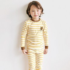 Maykids 童款橫條紋可愛熊印花30支棉九分袖家居服套裝