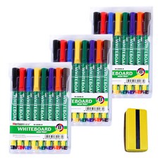 白板筆 8色 3入+白板擦, 混色，隨機發貨（橡皮擦）, 1套