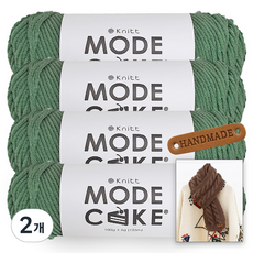 니뜨 모드케이크 뜨개실 100g x 4p + 뉴 로이드 롱 머플러 도안 + 라운드 엣지 라벨 세트, 2개, 16_풀색
