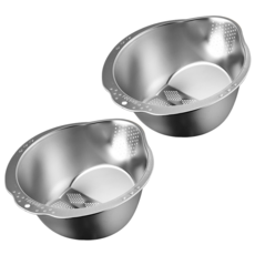 EDISH 304不銹鋼斜底瀝水盆 廚房多功能瀝水籃 不鏽鋼洗菜籃 水果蔬菜瀝水神器, 27 x 27 x 12.5cm, silver, 1組