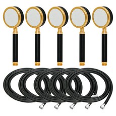 KOXINA 超大水壓輕質鋁合金淋浴噴頭黑金+金屬繩黑色1.5m套裝, 5組, 金色