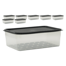 SAENGHWALEN 柔軟PP冷凍專用密封保鮮盒 黑色, 2000ml, 8個