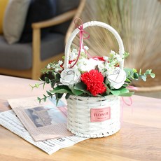 조아트 비누꽃 어버이날 장미 카네이션 바구니 M, 화이트, 1개
