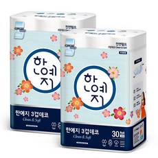 Hanyeji Clean&Soft 3層壓紋捲筒衛生紙, 30m, 30捲, 2袋