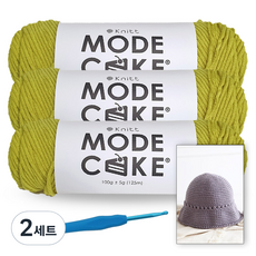 니뜨 모드케이크 뜨개실 100g x 3볼 + 메릴 버킷햇 도안 + 모사용 코바늘 7/0호 4.0mm, 2세트, 14연두