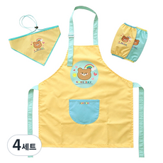 큐트미 아동용 방수 앞치마 세트 L, 곰 옐로우(MP598), 4세트