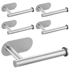 Happy Easy 廁所 浴室 免鑽孔 簡約 不鏽鋼 捲筒衛生紙架 毛巾架 橢圓 短版, 銀色, 5個