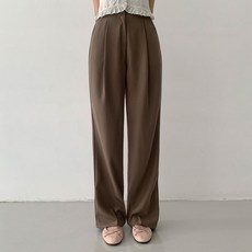 플랜데이 여성용 하이웨스트 원핀턱 와이드 슬랙스 롱