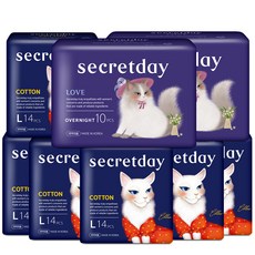 secretday 純棉衛生棉 L號 14片 6包+夜用型 10片 2包, 1組