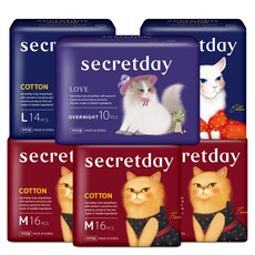 secretday 純棉翼型衛生棉 M號 16片 3包+L號 14片 2包+夜用型 10片, 1組