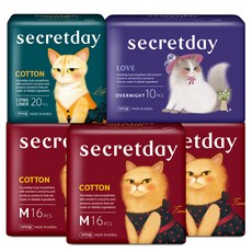 secretday 純棉翼型衛生棉 M號 16片 3包+加長型護墊 20片+夜用型 10片, 1組