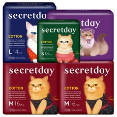 secretday 棉質衛生棉 中型 32片+大型 14片+小型 18片+超長 430 夜用 8片, 1組
