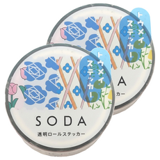 KING JIM HITOTOKI SODA透明PET卷狀膠帶 單張貼紙款 20mm, 花郵票, 2捲