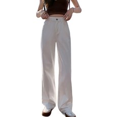 高腰素面顯瘦直筒牛仔寬褲