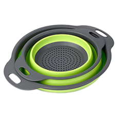 摺疊圓形瀝水籃，TPR+PP材質，2件套裝，紅色/橘色/綠色/藍色可選, 小24 x 19.5cm + 大29.5 x 23.5cm, 1組